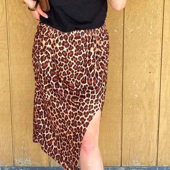 women's dressy skirtsRowdy Crowd Women's Cheetah Side Slit Skirt