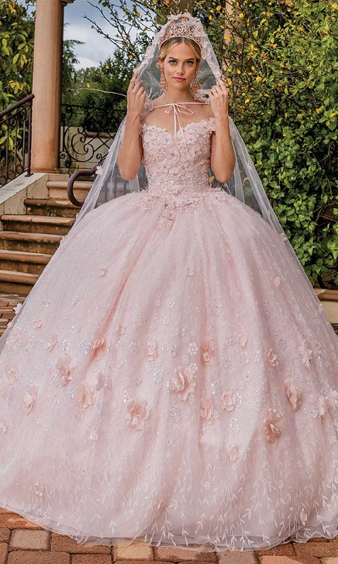 floral gown dressesDancing Queen 1842 - Off Shoulder Ballgown With Cape