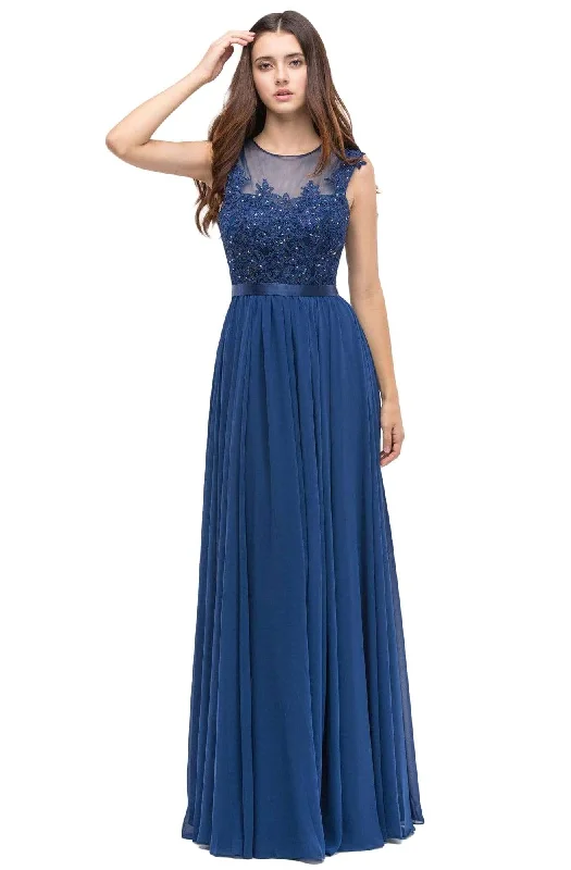 petite gown dressesEureka Fashion - 3611 Jewel Neck A-line Gown