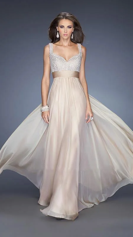 satin gown dressesLa Femme - Sleeveless Thick Strap Accented Long Gown 20203