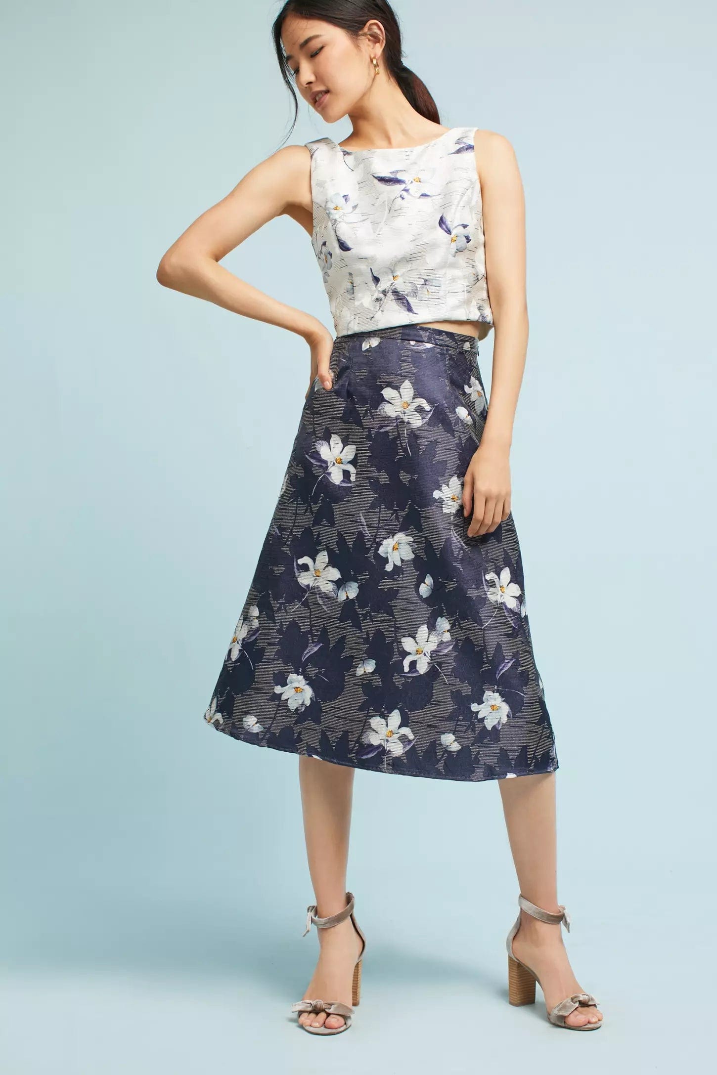 women's cool work skirtsJacquard Floral Top and Skirt Set