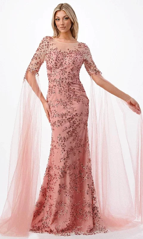 embroidered gown dressesAspeed Design P2221 - Scoop Neck Backless Formal Gown