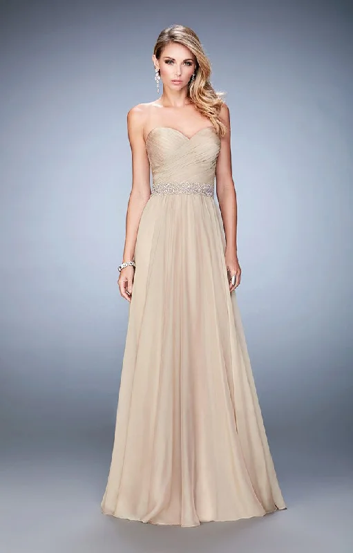 tulle gown dressesLa Femme - Pleated Sweetheart Jeweled Waist A-Line Gown 22786