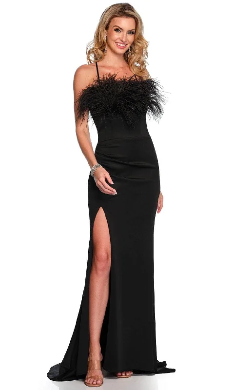 metallic gown dressesDave & Johnny 11430 - Sleeveless Feather Detailed Gown