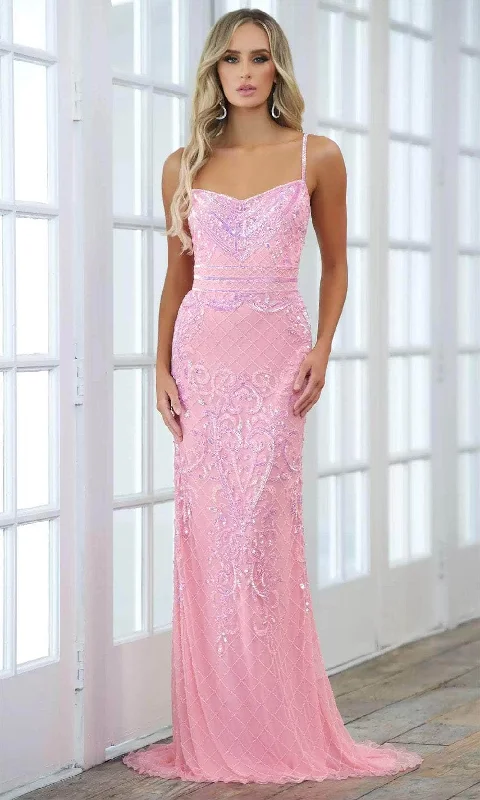 sequined gown dressesAleta Couture 716L - Semi Sweetheart Neck Sequin Gown