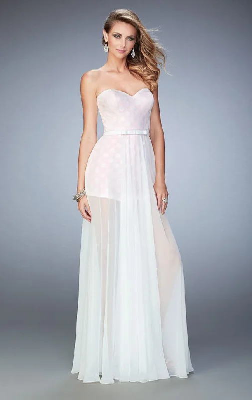 chiffon gown dressesLa Femme - Polka Dot Bodice Sheer A-Line Gown 22484