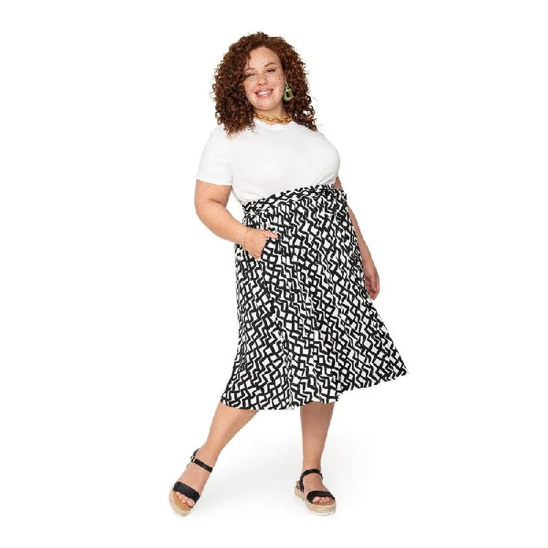 women's fair-trade solid-color skirtsLeota's Curve Women Mindy Skirt Zig Zag Black White