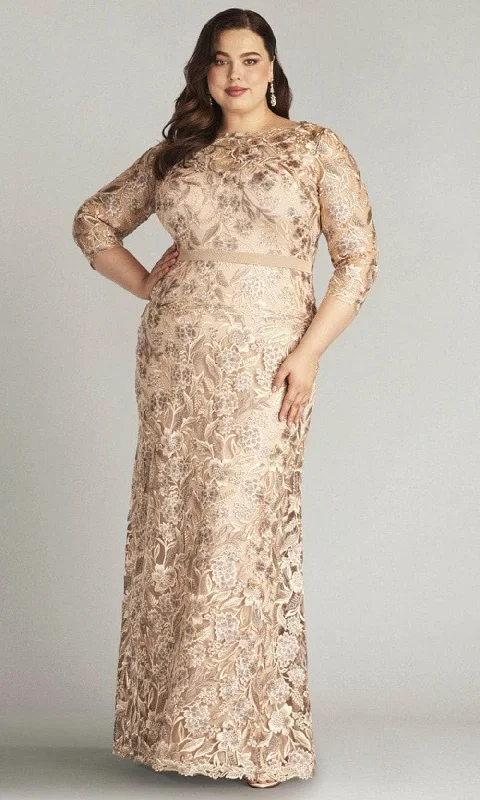 silk gown dressesTadashi Shoji CDP24130LQ - Quarter Sleeve Floral Formal Gown