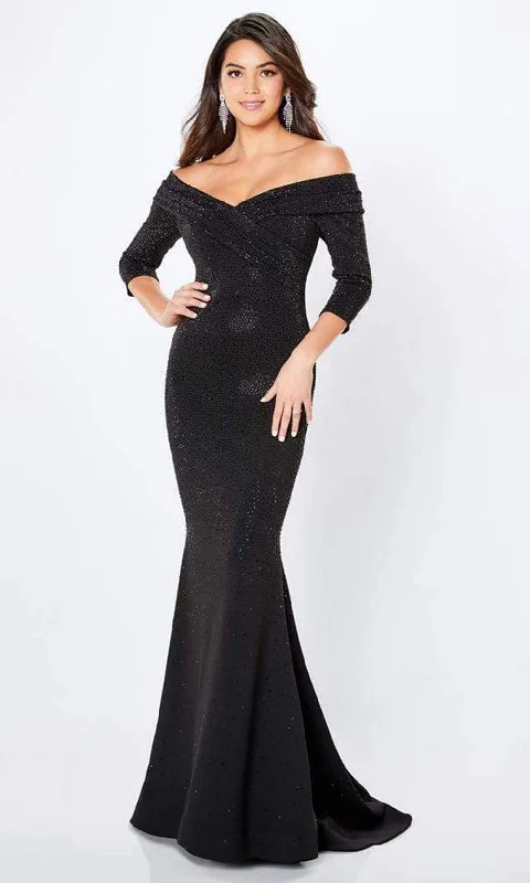 gown dresses for black-tie eventsMontage by Mon Cheri 221970 - Pleated Off-Shoulder Formal Gown