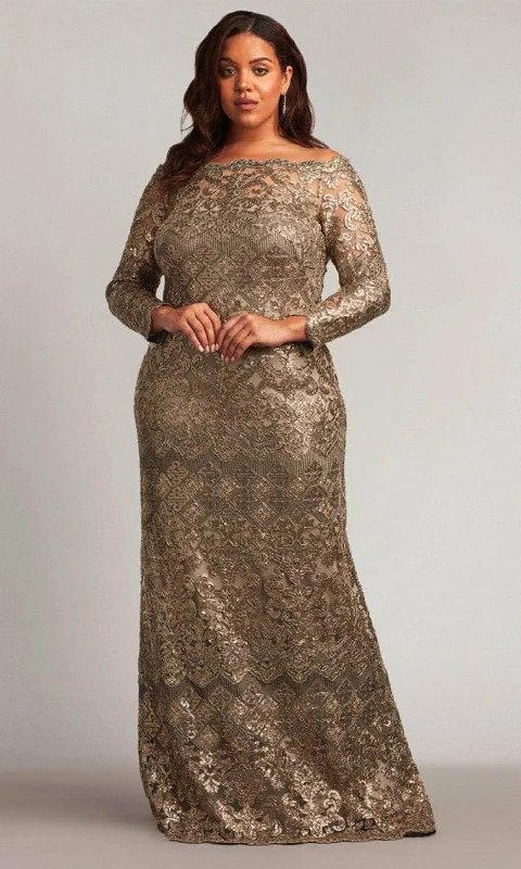 organza gown dressesTadashi Shoji BMN18653LXQ - Embroidered Long Sleeve Formal Gown