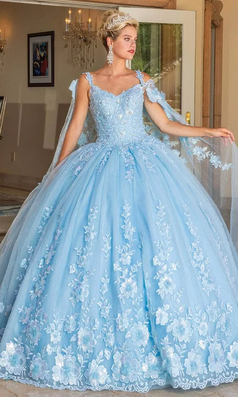 lace-up gown dressesDancing Queen 1778 - Sheer Cape Sweetheart Ballgown