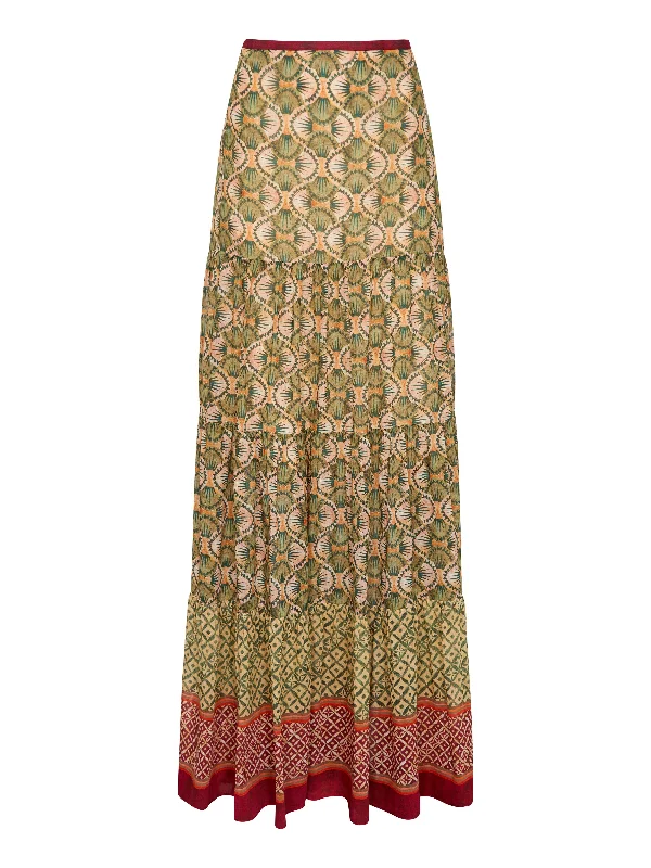 women's flowy skirtsIsabel Long Skirt in Myrtle Stripe