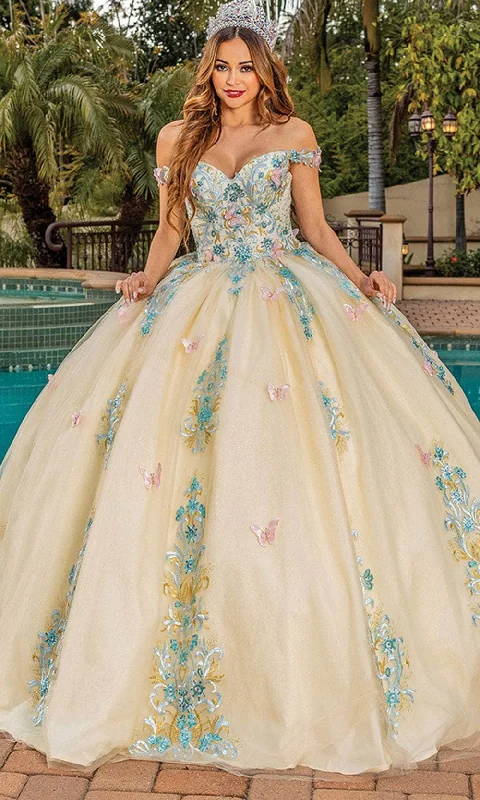 illusion sleeve gown dressesDancing Queen 1823 - Butterfly Appliqued Sweetheart Ballgown