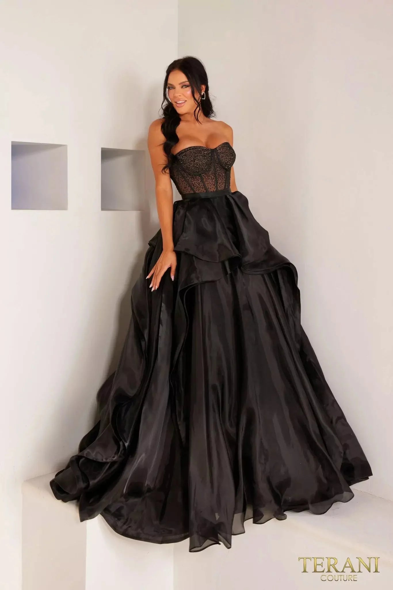 gown dress trendsTerani Couture 241P2209 - Embellished Heat Set Stone Strapless Ballgown