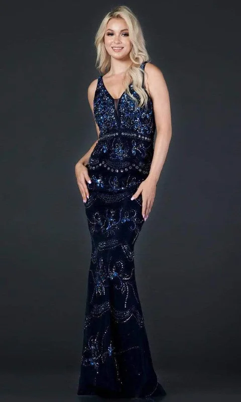 custom-made party dressesTrevi Collection - L2371 V Neck Beaded Evening Sheath Gown