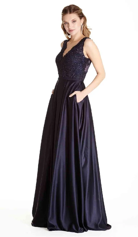 short party dressesTrevi Collection - Beaded Lace V-neck A-line Evening Dress