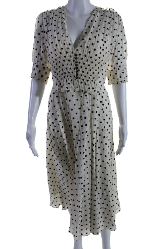 maxi midi dressesCatherine Deane Womens Short Sleeve V Neck Polka Dot Midi Paz Dress White