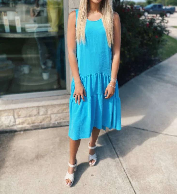 midi dresses with keyhole backsTiered Midi Sundress In Aqua