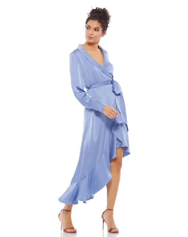 button-down midi dressesLong Sleeve Faux Wrap Midi Dress