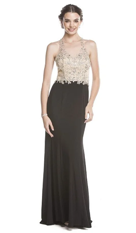 ruffle party dressesTrevi Collection - Beaded Sheer Sheath Evening Dress