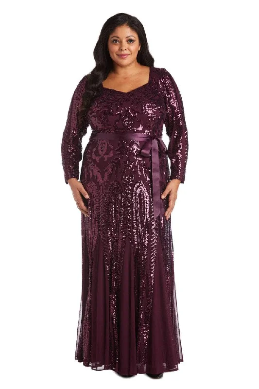 mermaid party dressesR&M Richards - Long Sleeve Glitter Evening Gown 5623W - 1 pc Burgundy In Size 22W Available