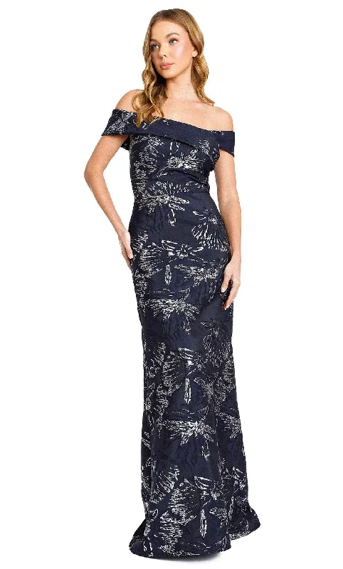 flutter-sleeve party dressesNicole Bakti 7176 -Off-Shoulder Metallic Printed Evening Dress