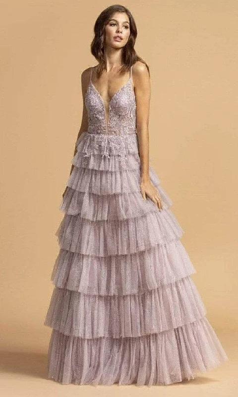 maximalist party dressesTrevi Collection - Appliqued Tiered Evening Dress L2254 - 1 pc Blush In Size L Available