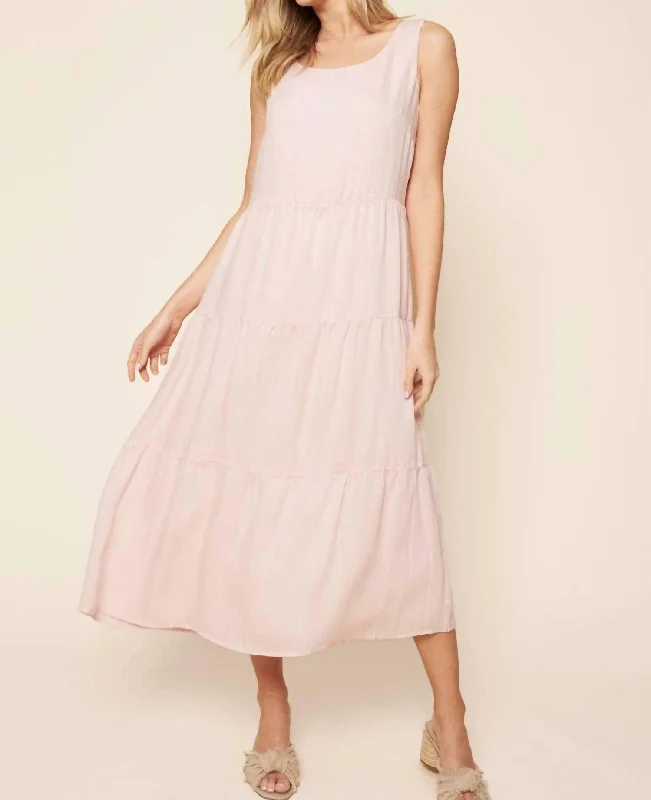 high-low midi dressesPaloma Tiered Midi Dress In Blush