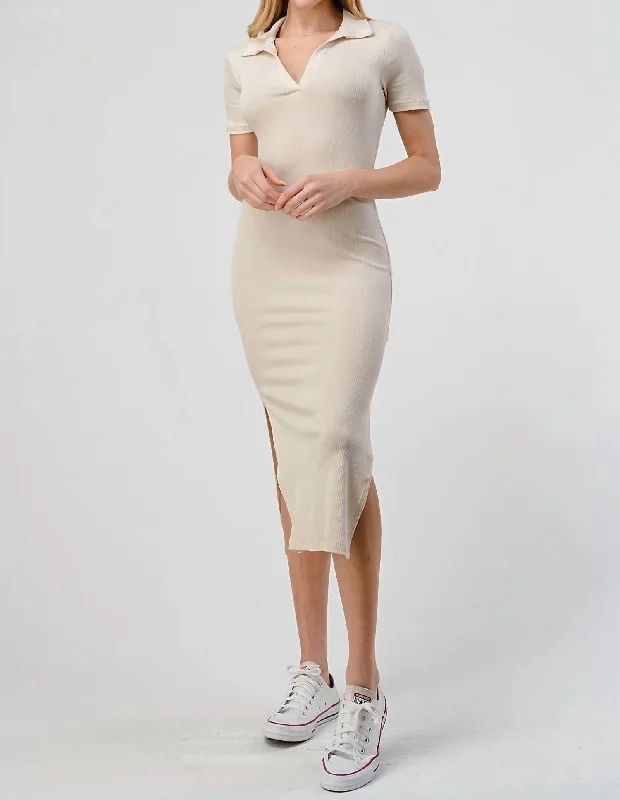 midi pencil dressesRibbed Midi Dress In Light Beige