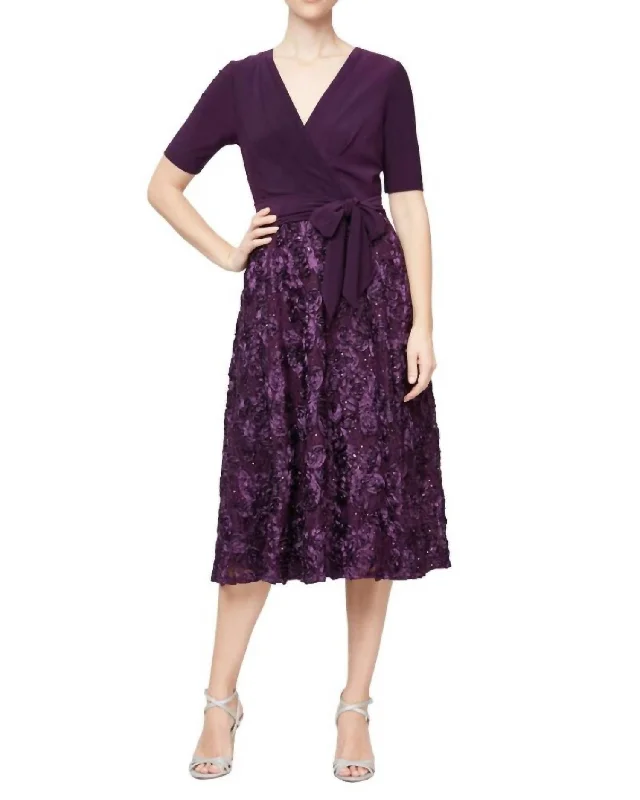 midi dresses with pockets and sleevesMixed Media Midi Dress In Purple