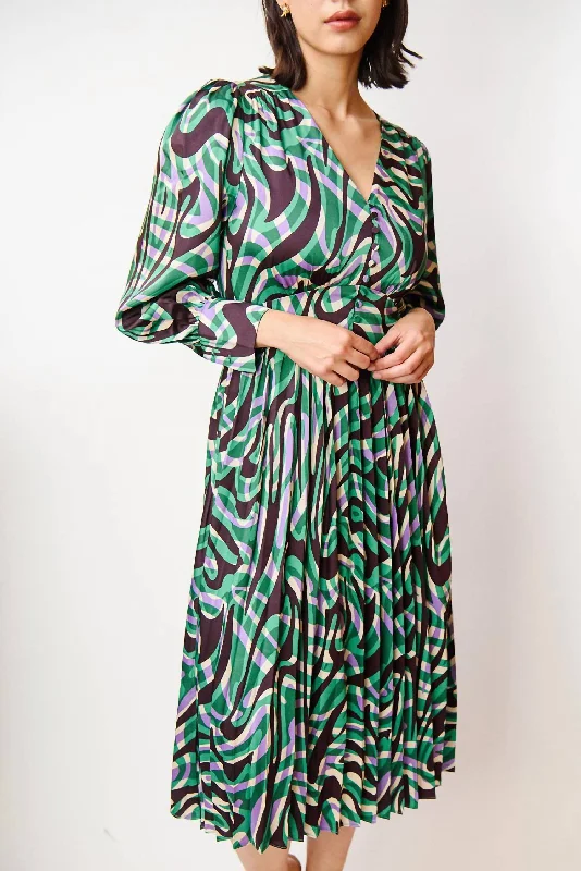 midi dresses for workCelya Midi Dress In Green/purple Print