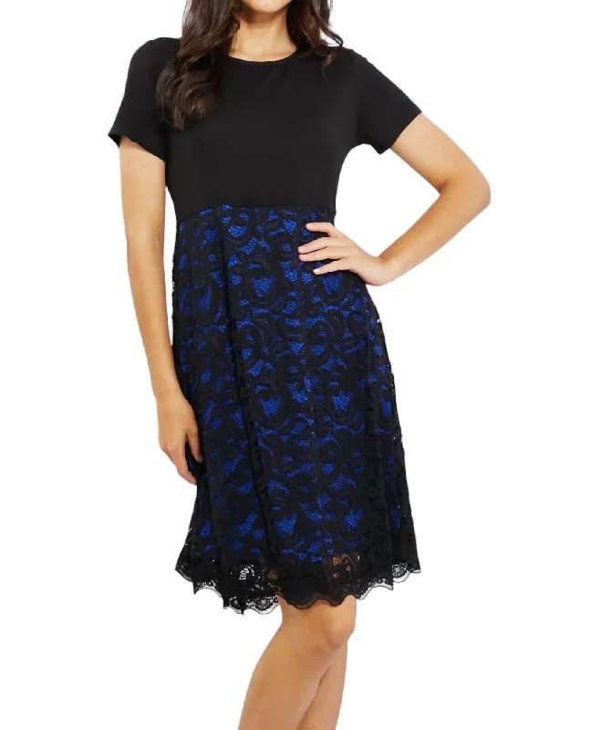 midi dresses with buttonsFull Size Contrasting Lace Midi Dress In Dark Blue