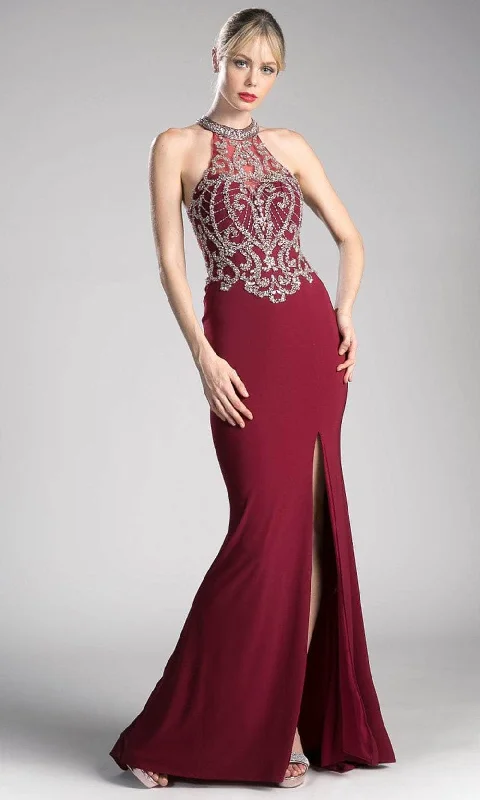 satin party dressesLadivine ML202 - Beaded Halter Neck Evening Dress