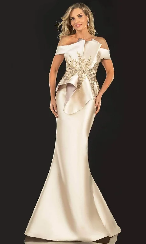 affordable luxury party dressesTerani Couture 2021E2835 - Folded Accent Off Shoulder Evening Gown