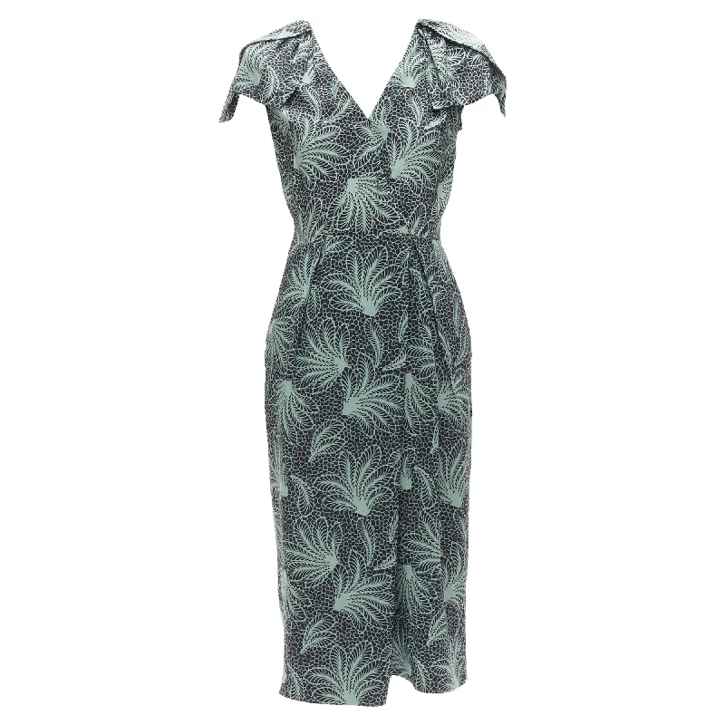 body-hugging midi dressesDries Van Noten leaf print petal sleeves V neck midi dress