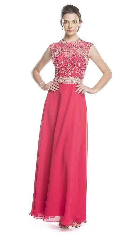 lace-up party dressesTrevi Collection - Two Piece Embellished A-Line Evening Dress