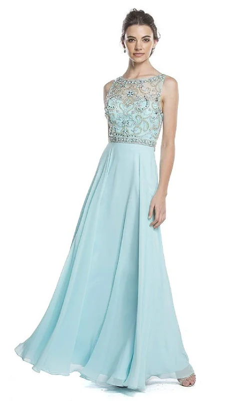 spaghetti-strap party dressesTrevi Collection - Embellished Sleeveless A-Line Evening Dress