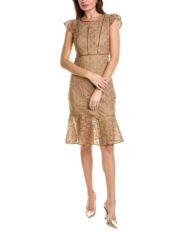 wrap-around midi dressesElie Tahari Silk-Trim Lace Midi Dress