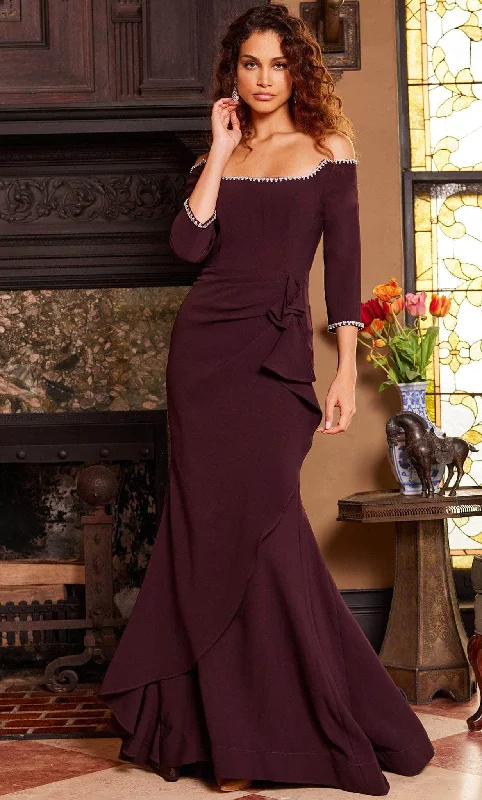 illusion-sleeve party dressesJovani 23190SC - Draped Off-Shoulder Evening Dress