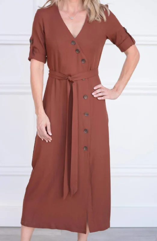 midi dresses for springButton Up Your Story Midi Dress In Cherrywood