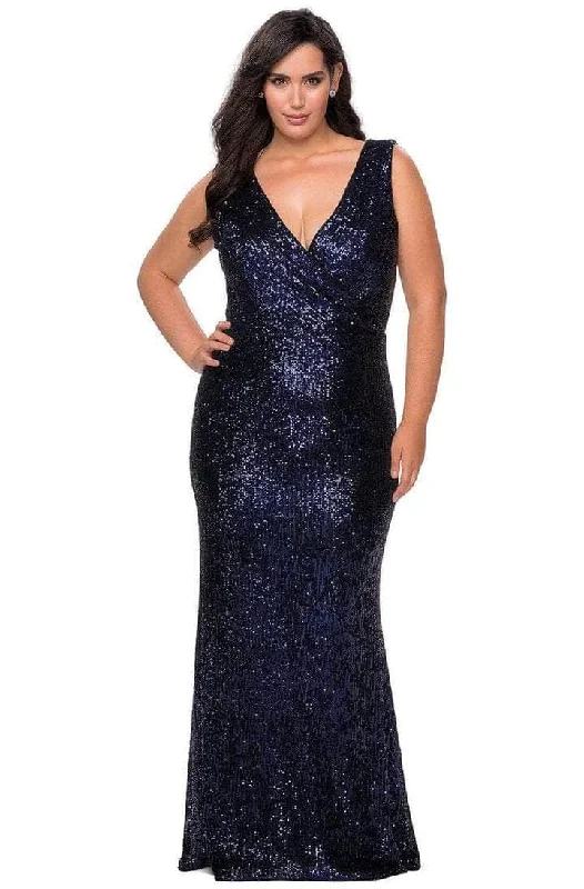 petite party dressesLa Femme - Sequined V-Neck Evening Gown 28770SC