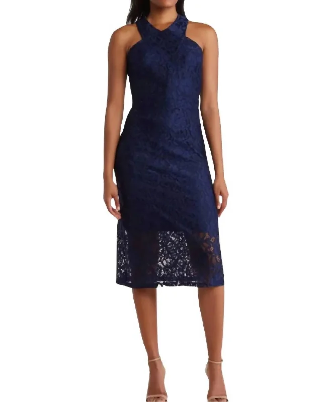 midi bodycon dressesEmbroidered Lace Midi Dress In Blue