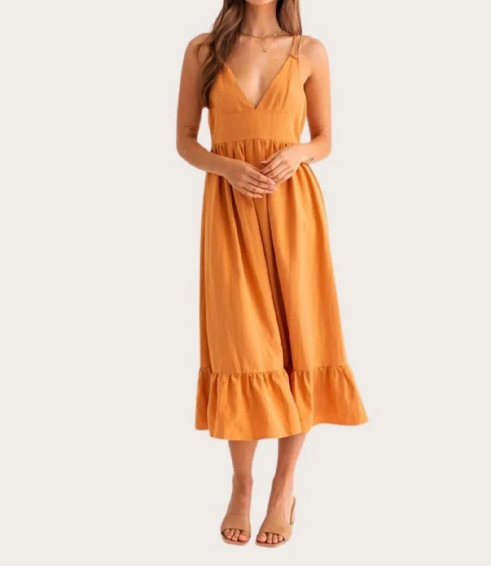 midi dresses with buttonsDouble Spaghetti Midi Dress In Orange