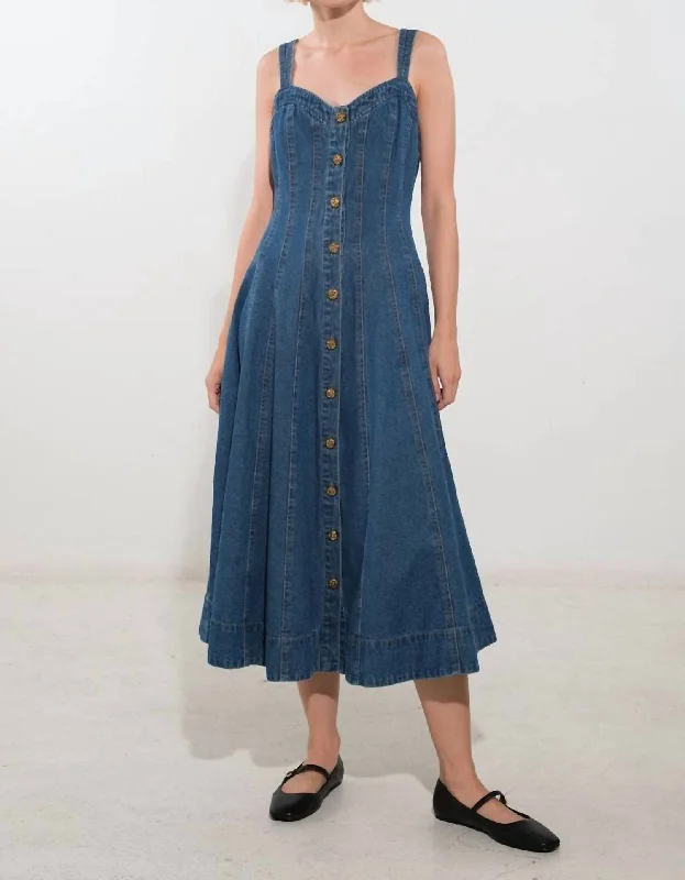 midi wrap dressesBrynn Washed Midi Dress In Denim Blue