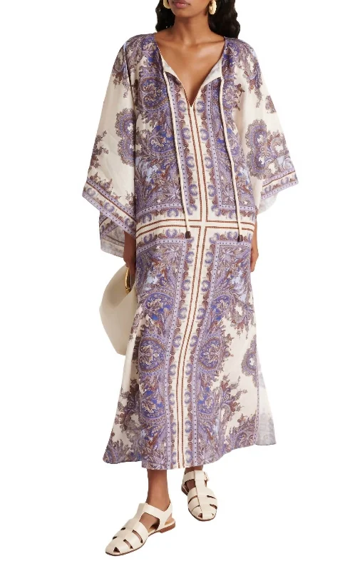 printed midi dressesOttie Kaftan Midi Dress In Purple Paisley