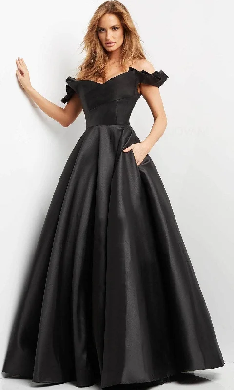 pastel party dressesJovani - Ruffle Sleeve Mikado Evening Dress 08579SC - 1 pc Black In Size 12 Available