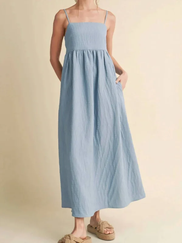 casual midi dressesSmocked Midi Dress In Blue