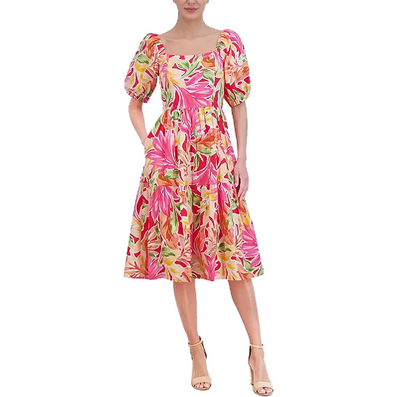 stretch midi dressesWomens Floral Smocked Midi Dress