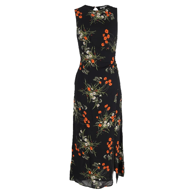 spaghetti strap midi dressesReformation Senna Floral Print Midi Side Slit Dress in Multicolor Viscose