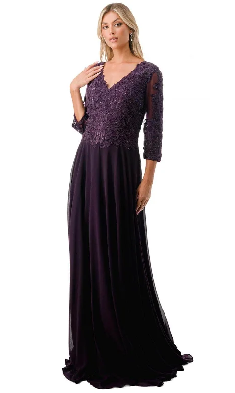 polyester party dressesTrevi Collection M2758Q - Lace Appliqued A-Line Evening Gown